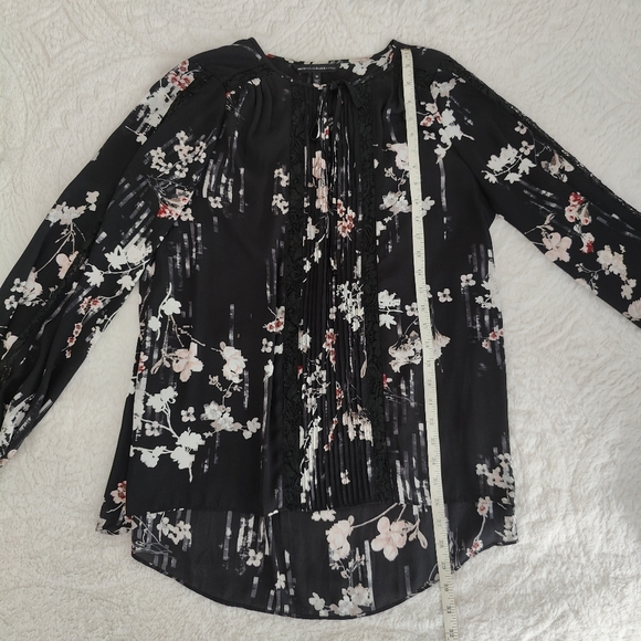 White House Black Market Floral Blouse 10 M Pink Flower Black Lace Chiffon Shirt - Picture 11 of 13